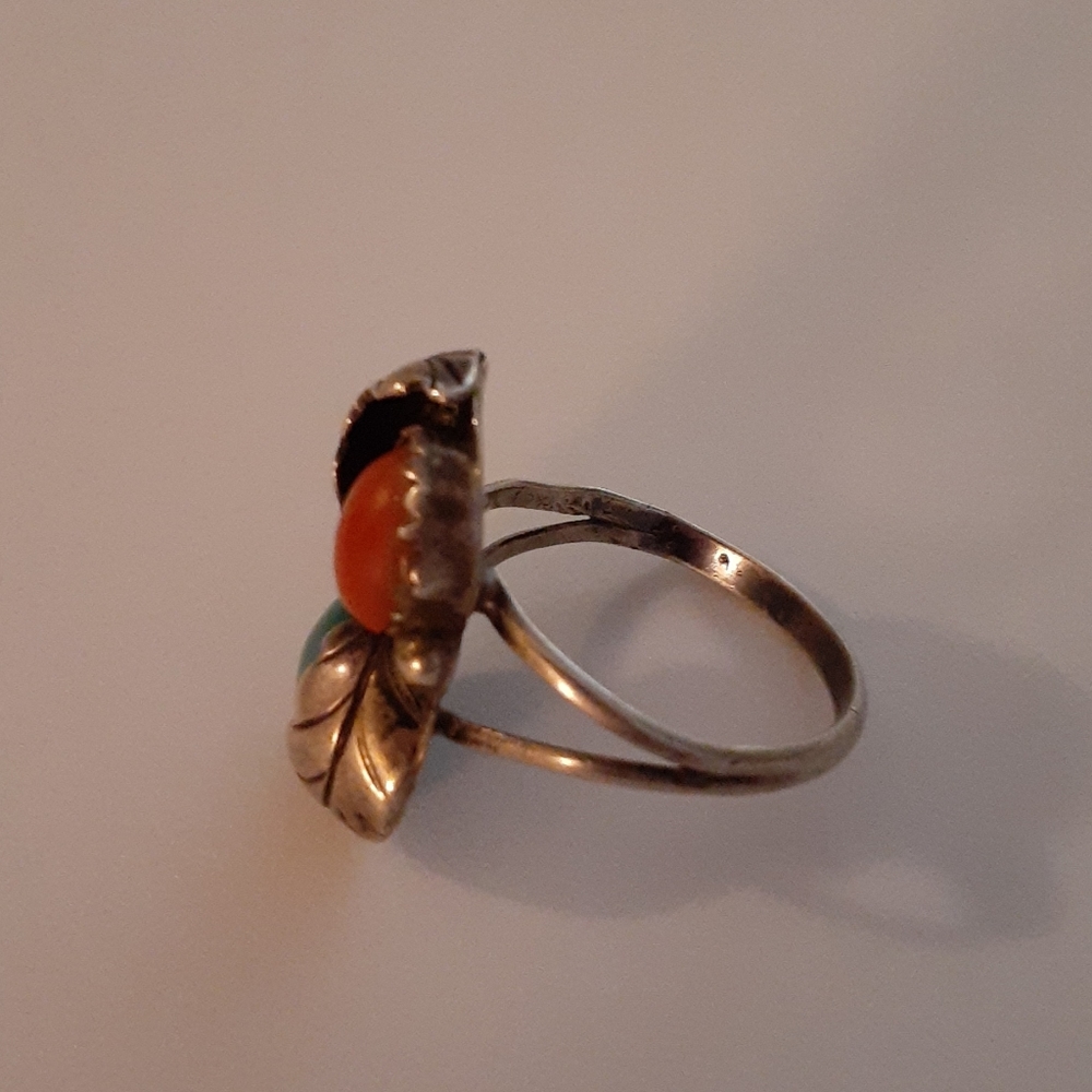 SOLD VTG 🧡 REAL Coral & Malachite Sterling Ring - Picture 5 of 11